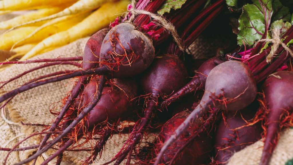A bunch of fresh beets.